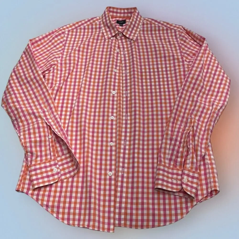 J. CREW Men’s Medium Pink Orange Checkered Dress Shirt